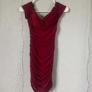 Windsor Take It Up a Knotch Rutched Burgundy Mini Dress